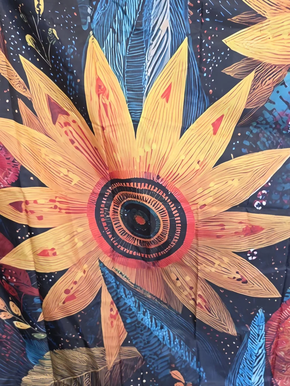 Vibrant Sunflower Tapestry Wall Decor in Yellow and Blue